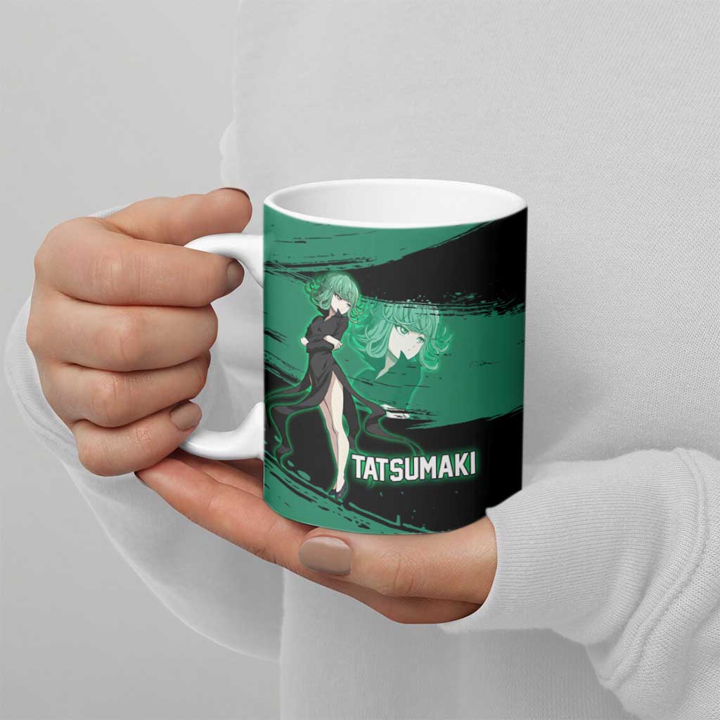 Tatsumaki One Punch Man Anime Green and Black Theme Ceramic Mug with Psychic Power Effects and Bold - The Mazicc