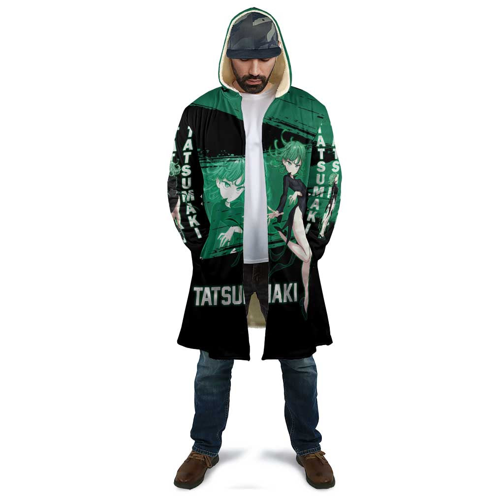 Tatsumaki One Punch Man Anime Green and Black Theme Cloak with Psychic Power Effects and Bold - The Mazicc