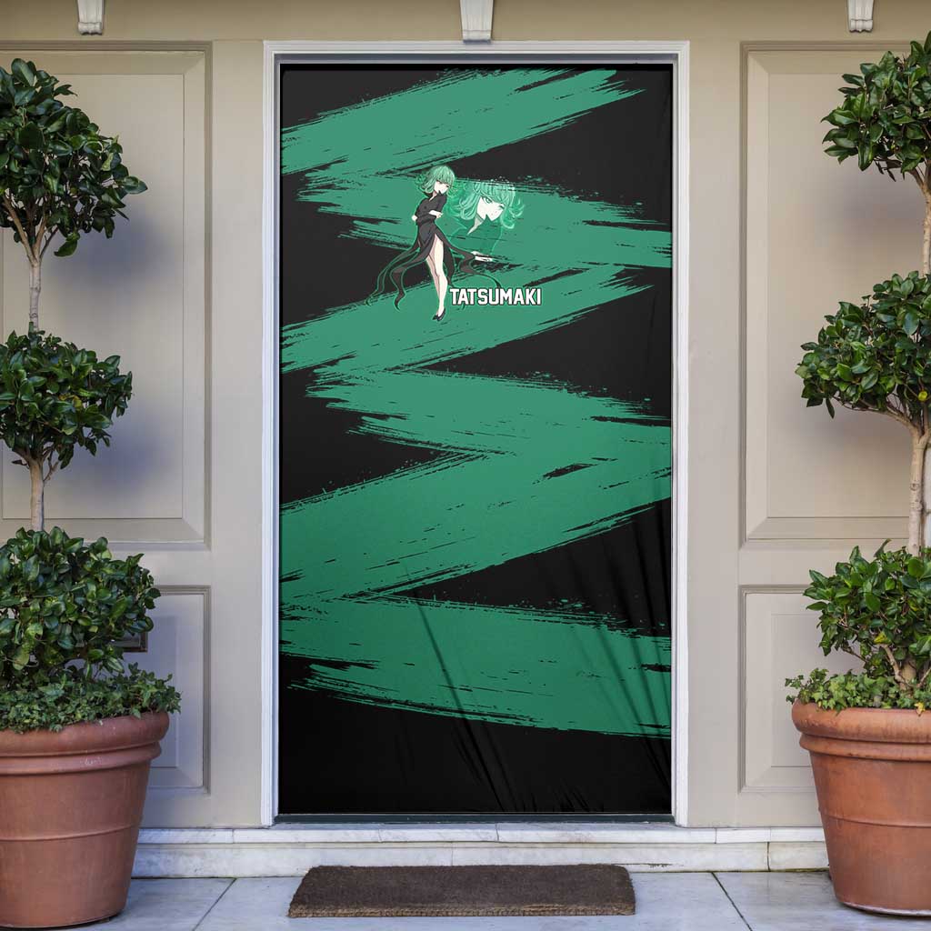 Tatsumaki One Punch Man Anime Green and Black Theme Door Cover with Psychic Power Effects and Bold - The Mazicc