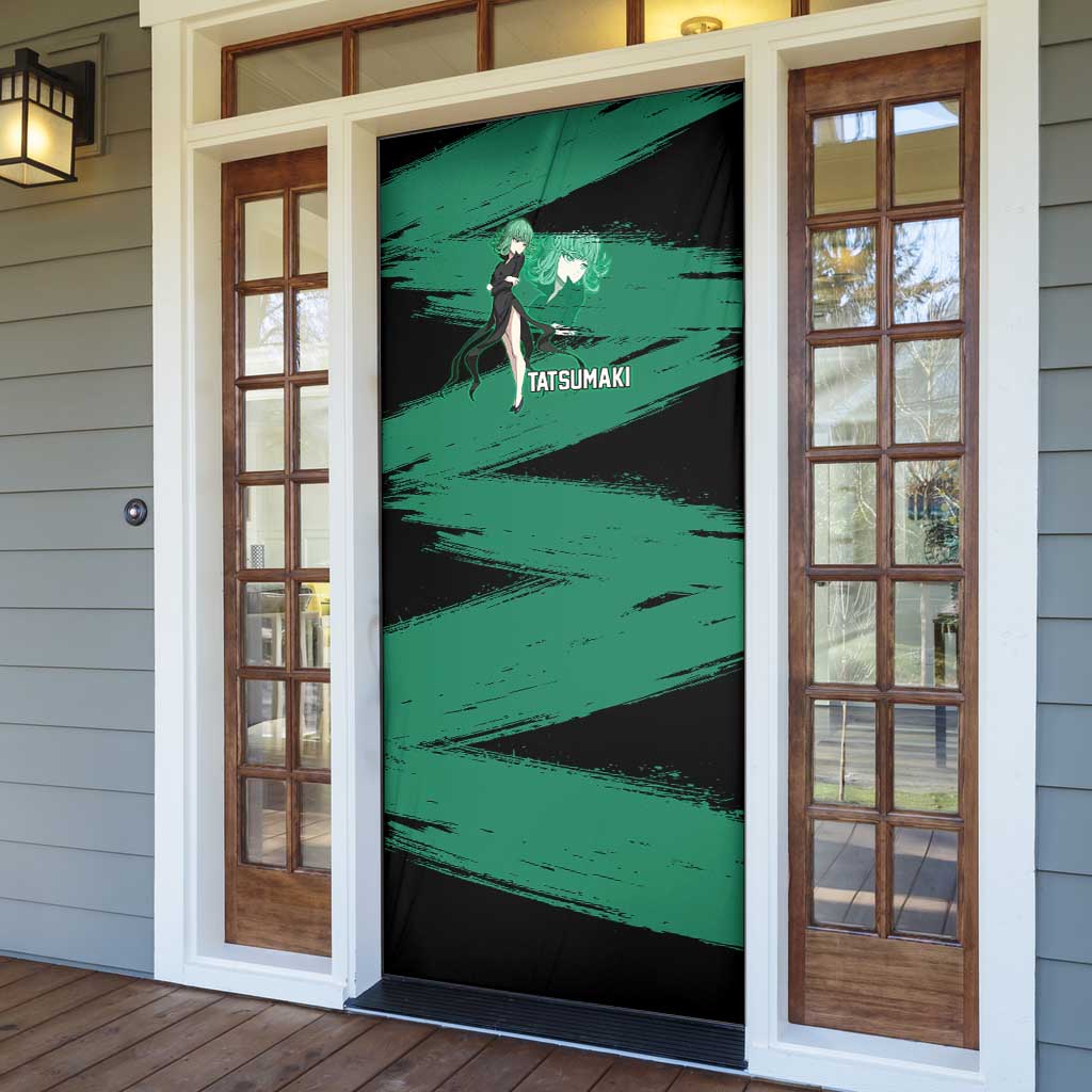 Tatsumaki One Punch Man Anime Green and Black Theme Door Cover with Psychic Power Effects and Bold - The Mazicc