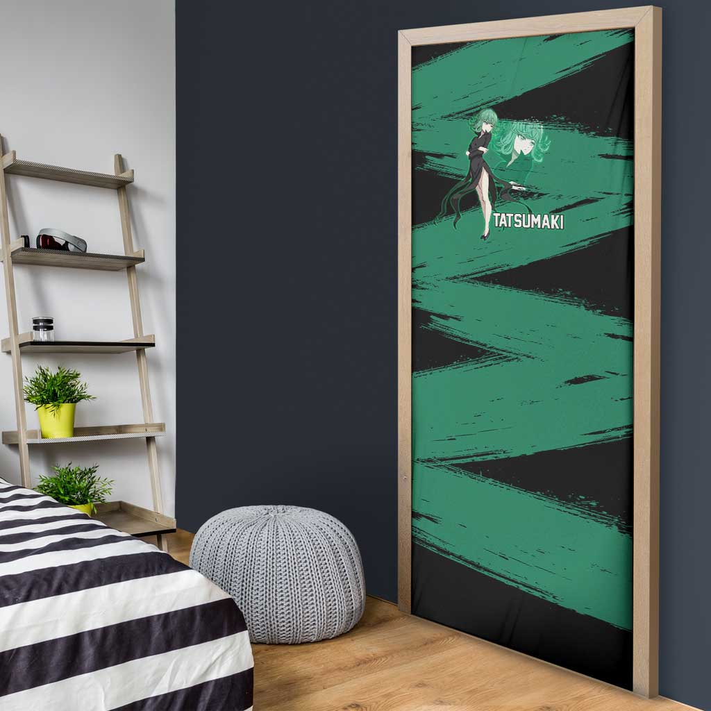 Tatsumaki One Punch Man Anime Green and Black Theme Door Cover with Psychic Power Effects and Bold - The Mazicc