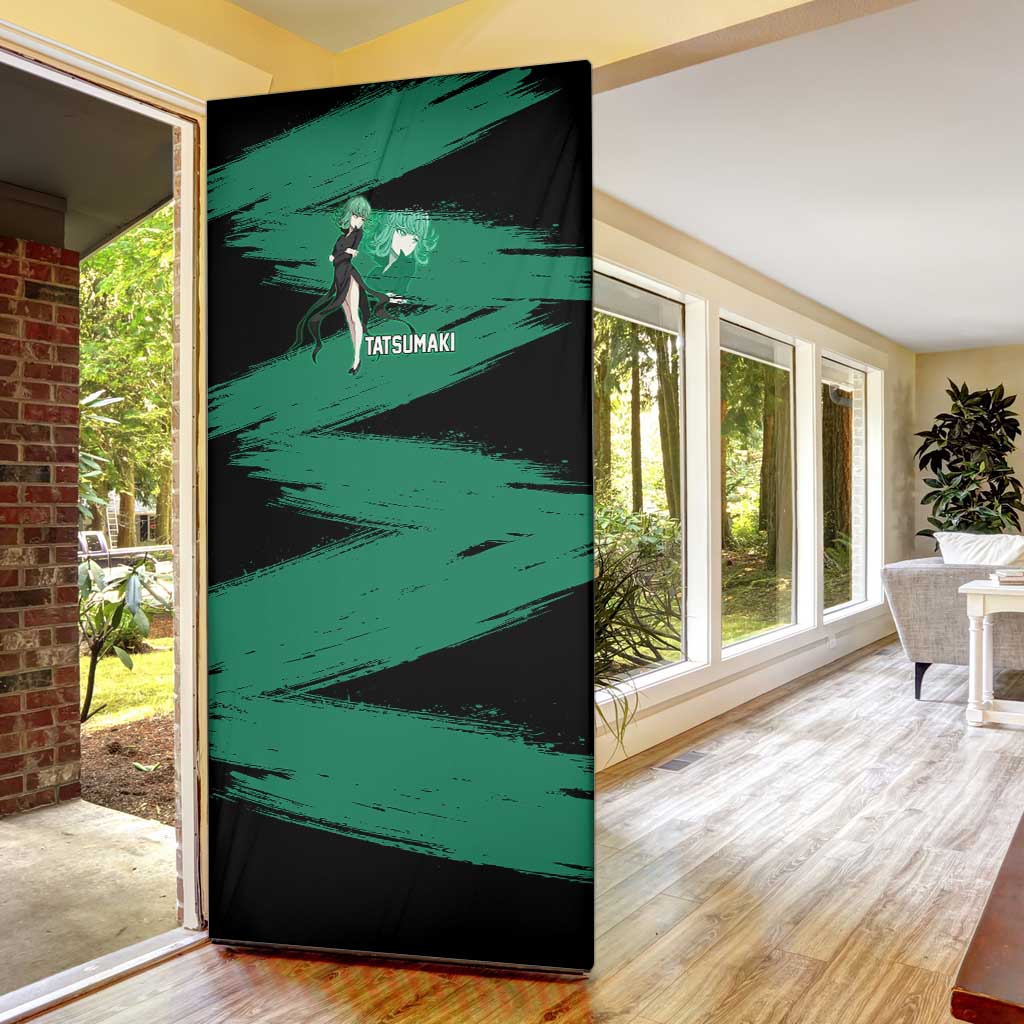 Tatsumaki One Punch Man Anime Green and Black Theme Door Cover with Psychic Power Effects and Bold - The Mazicc