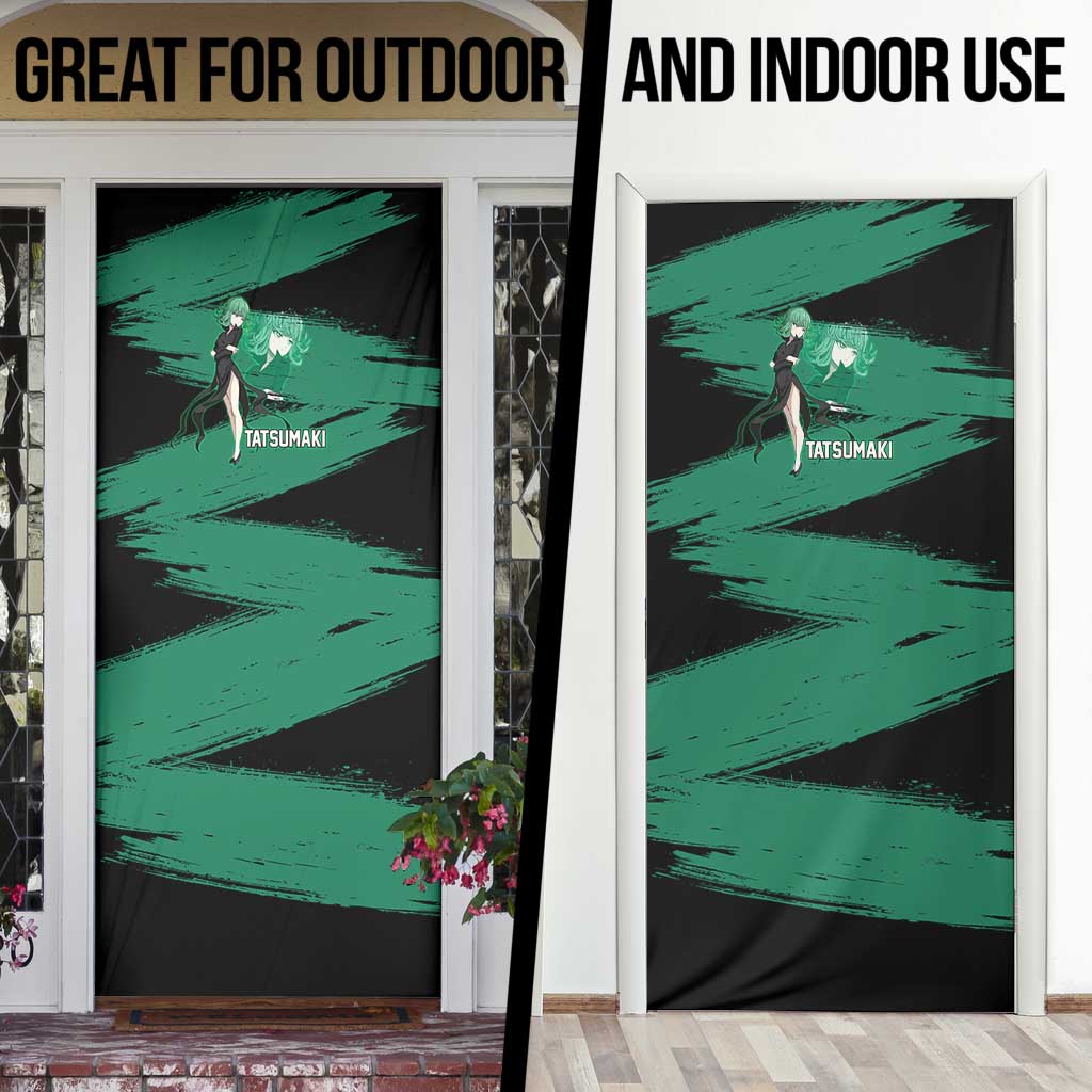 Tatsumaki One Punch Man Anime Green and Black Theme Door Cover with Psychic Power Effects and Bold - The Mazicc