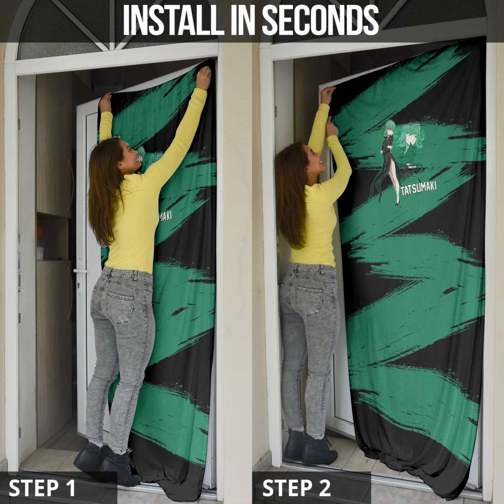 Tatsumaki One Punch Man Anime Green and Black Theme Door Cover with Psychic Power Effects and Bold - The Mazicc