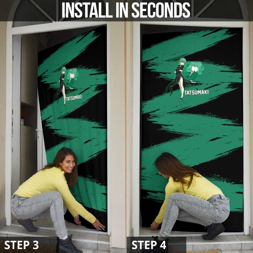Tatsumaki One Punch Man Anime Green and Black Theme Door Cover with Psychic Power Effects and Bold - The Mazicc