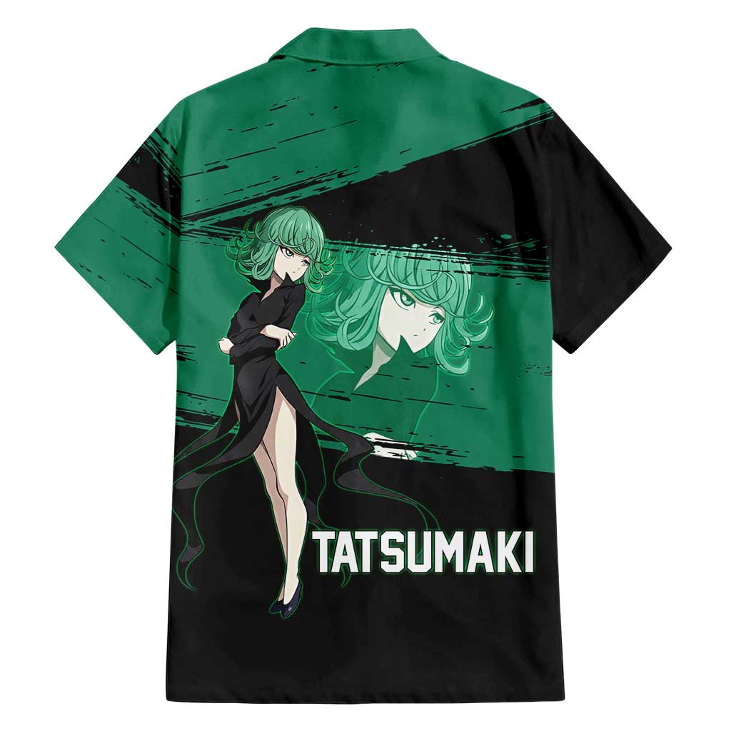 Tatsumaki One Punch Man Anime Green and Black Theme Family Matching Mermaid Dress and Hawaiian Shirt with Psychic Power Effects and Bold
