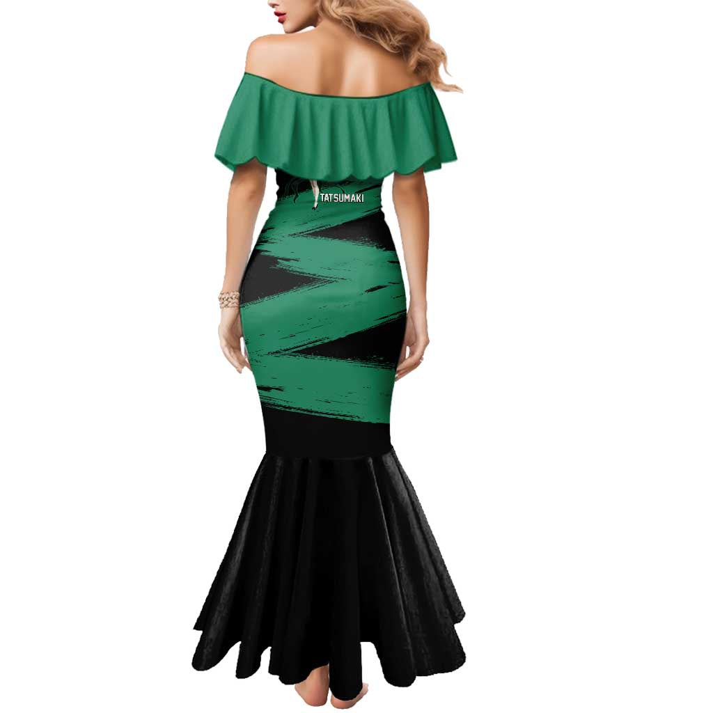 Tatsumaki One Punch Man Anime Green and Black Theme Family Matching Mermaid Dress and Hawaiian Shirt with Psychic Power Effects and Bold