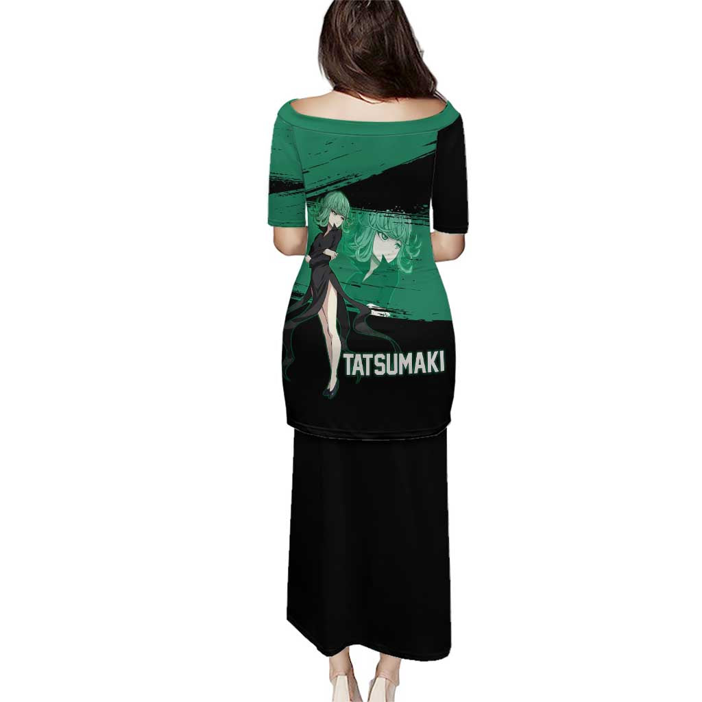 Tatsumaki One Punch Man Anime Green and Black Theme Family Matching Puletasi and Hawaiian Shirt with Psychic Power Effects and Bold