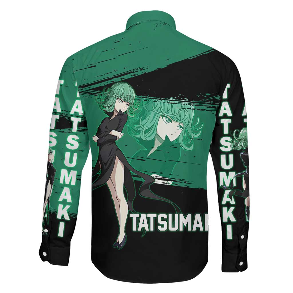 Tatsumaki One Punch Man Anime Green and Black Theme Family Matching Summer Maxi Dress and Hawaiian Shirt with Psychic Power Effects and Bold