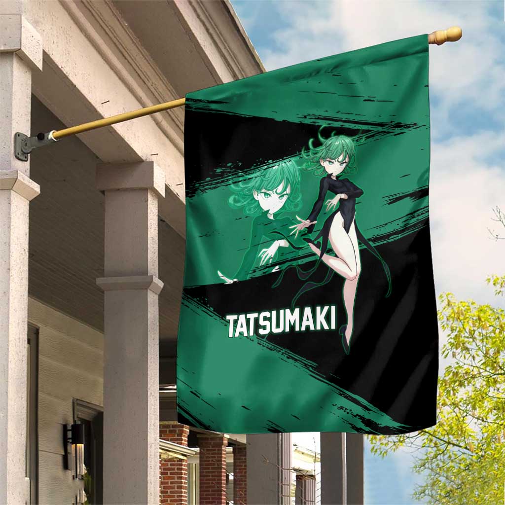 Tatsumaki One Punch Man Anime Green and Black Theme Garden Flag with Psychic Power Effects and Bold - The Mazicc