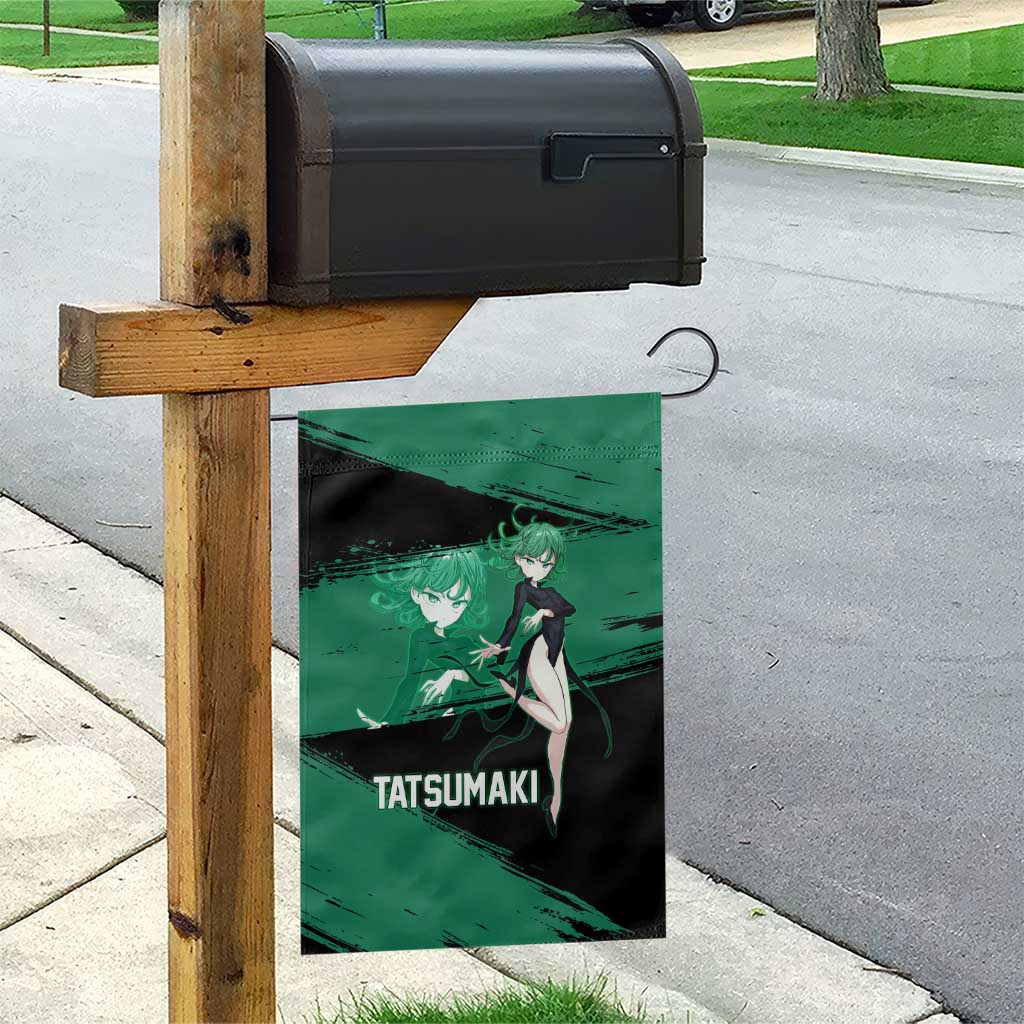 Tatsumaki One Punch Man Anime Green and Black Theme Garden Flag with Psychic Power Effects and Bold - The Mazicc