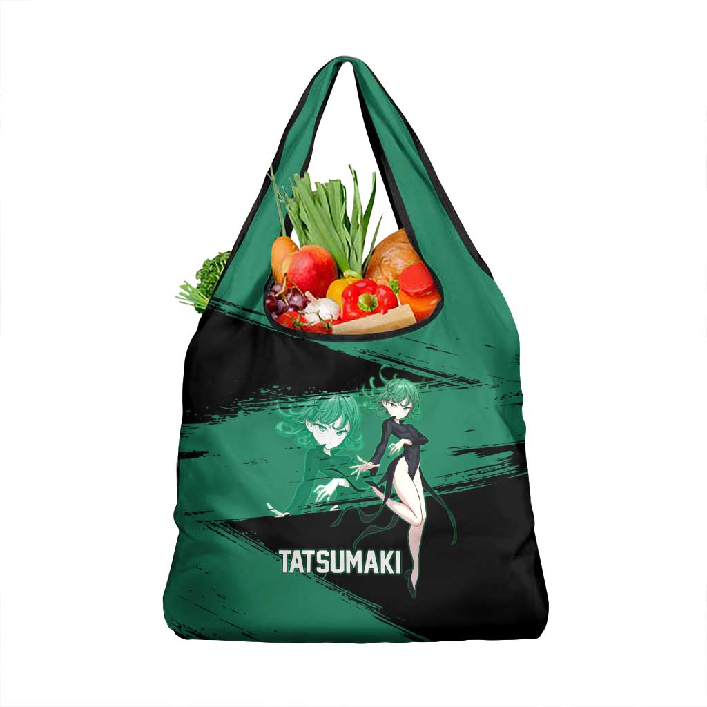Tatsumaki One Punch Man Anime Green and Black Theme Grocery Bag with Psychic Power Effects and Bold - The Mazicc