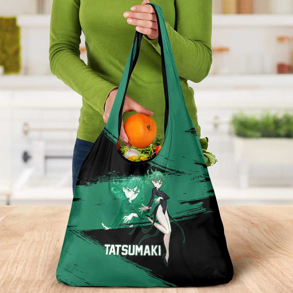 Tatsumaki One Punch Man Anime Green and Black Theme Grocery Bag with Psychic Power Effects and Bold - The Mazicc
