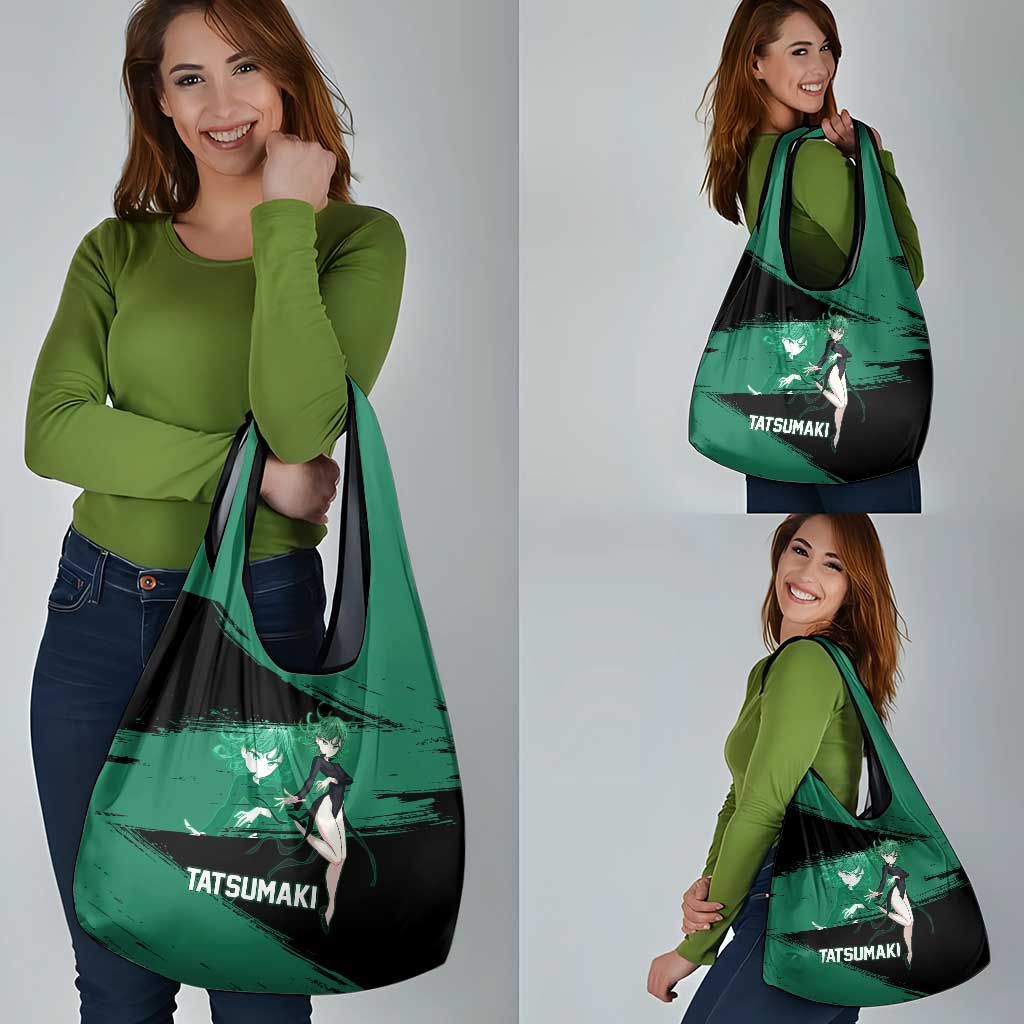 Tatsumaki One Punch Man Anime Green and Black Theme Grocery Bag with Psychic Power Effects and Bold - The Mazicc