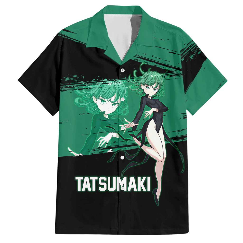 Tatsumaki One Punch Man Anime Green and Black Theme Hawaiian Shirt with Psychic Power Effects and Bold - The Mazicc