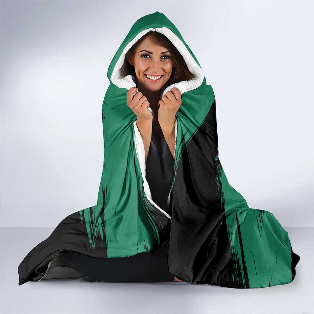Tatsumaki One Punch Man Anime Green and Black Theme Hooded Blanket with Psychic Power Effects and Bold - The Mazicc