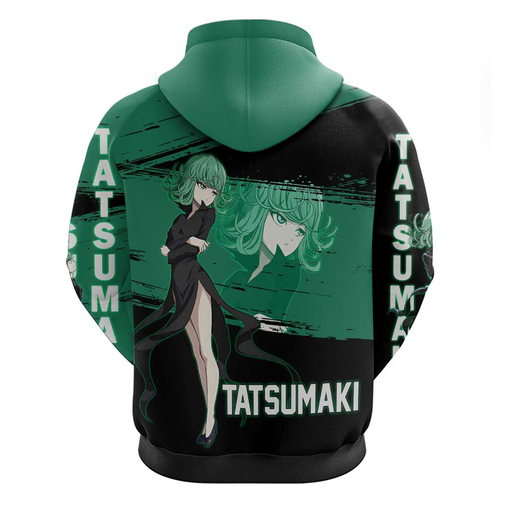Tatsumaki One Punch Man Anime Green and Black Theme Hoodie with Psychic Power Effects and Bold - The Mazicc