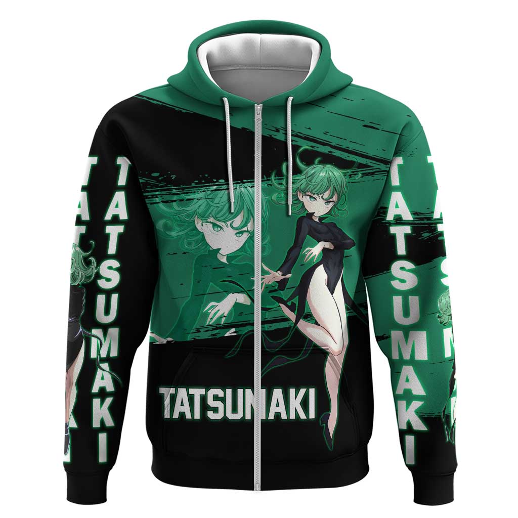 Tatsumaki One Punch Man Anime Green and Black Theme Hoodie with Psychic Power Effects and Bold - The Mazicc