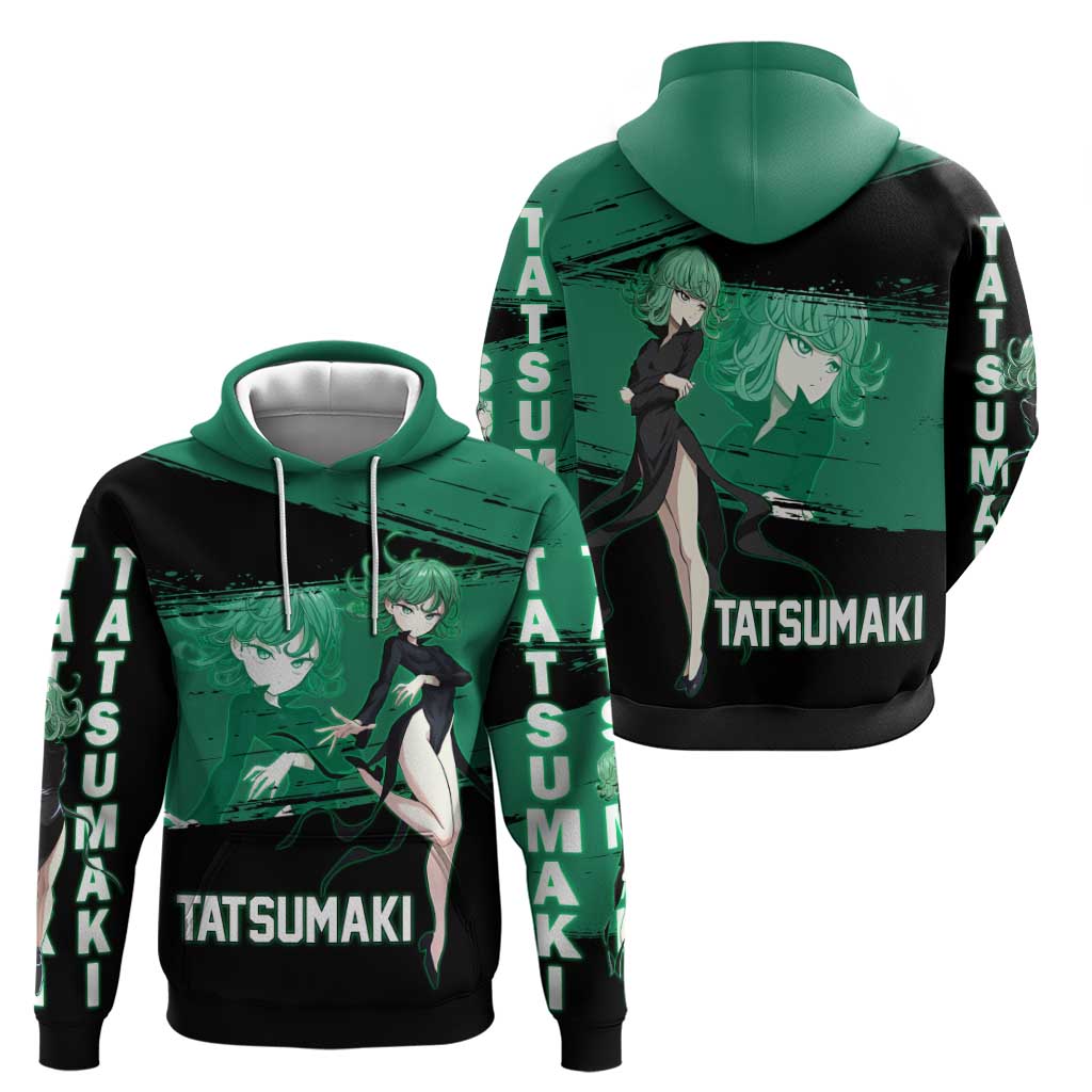 Tatsumaki One Punch Man Anime Green and Black Theme Hoodie with Psychic Power Effects and Bold - The Mazicc