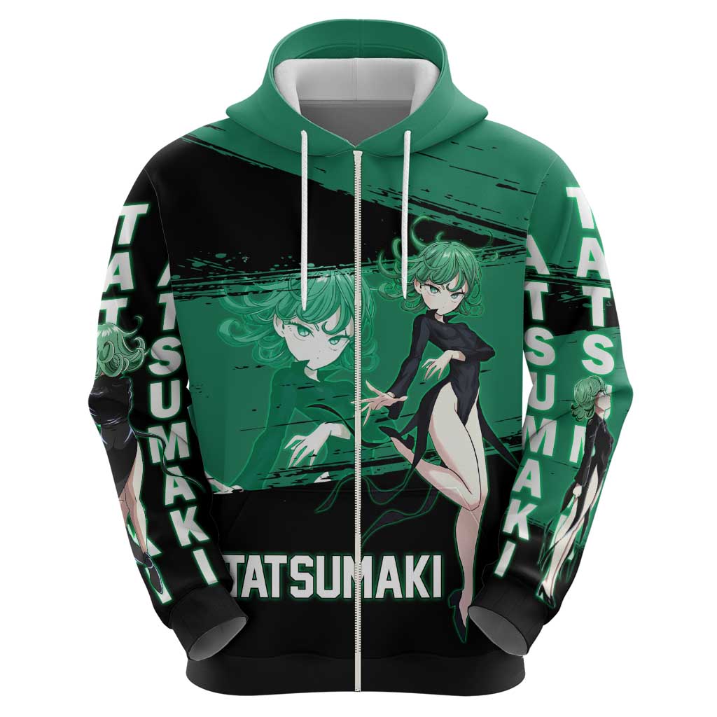 Tatsumaki One Punch Man Anime Green and Black Theme Hoodie with Psychic Power Effects and Bold - The Mazicc