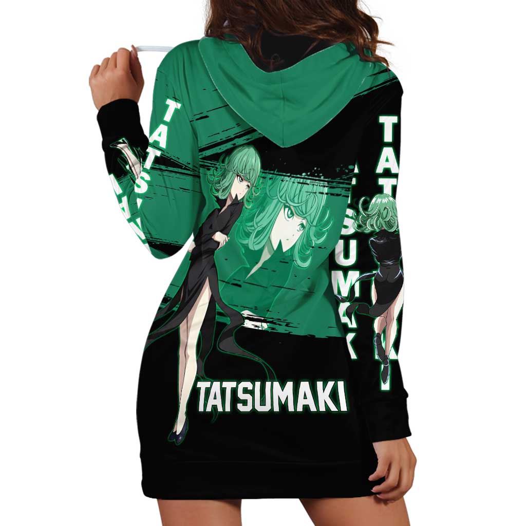 Tatsumaki One Punch Man Anime Green and Black Theme Hoodie Dress with Psychic Power Effects and Bold - The Mazicc