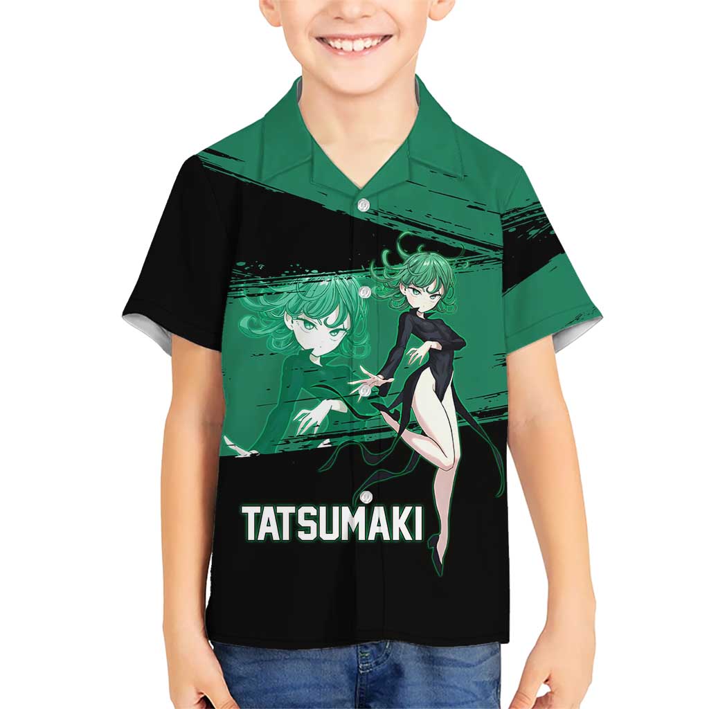 Tatsumaki One Punch Man Anime Green and Black Theme Kid Hawaiian Shirt with Psychic Power Effects and Bold - The Mazicc