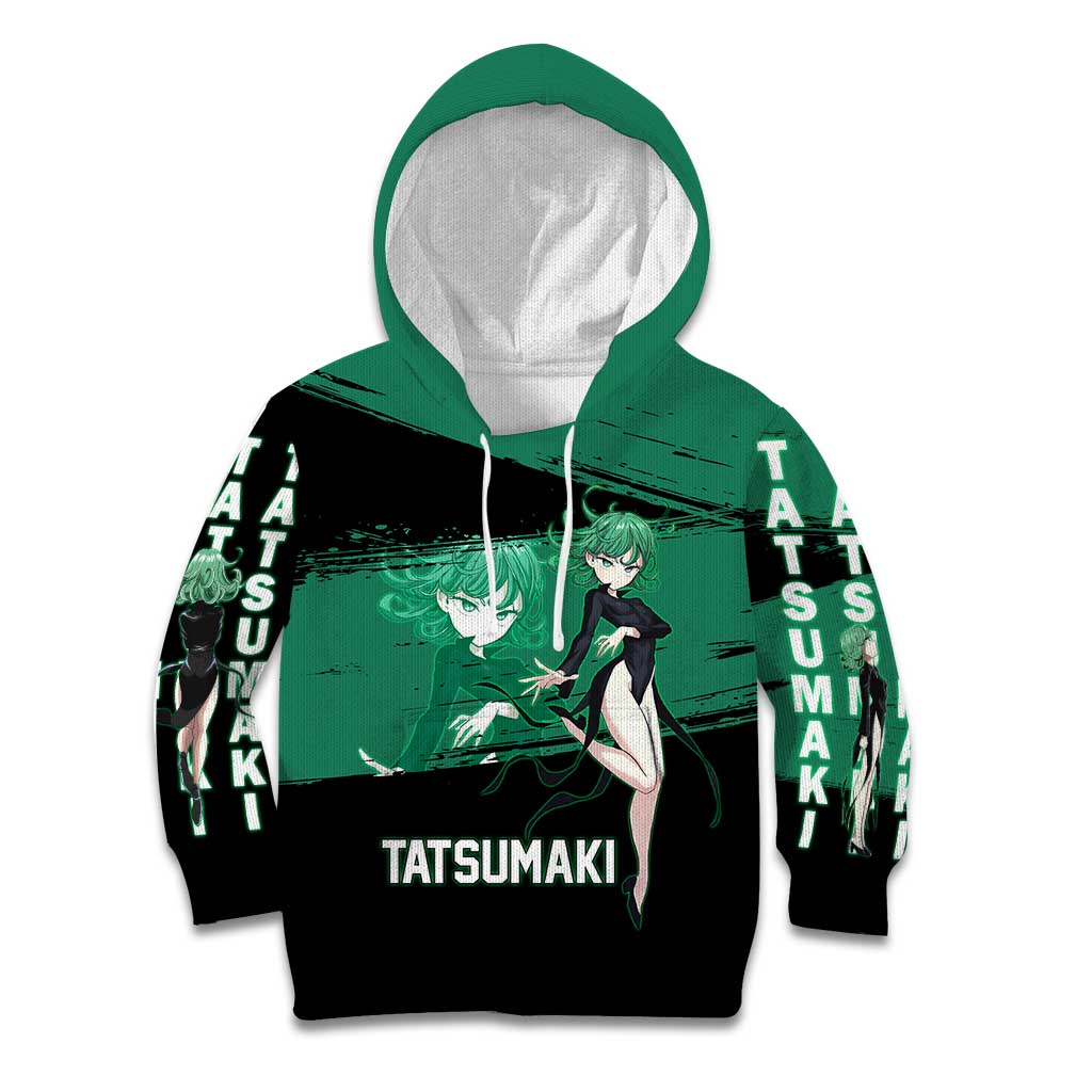 Tatsumaki One Punch Man Anime Green and Black Theme Kid Hoodie with Psychic Power Effects and Bold - The Mazicc