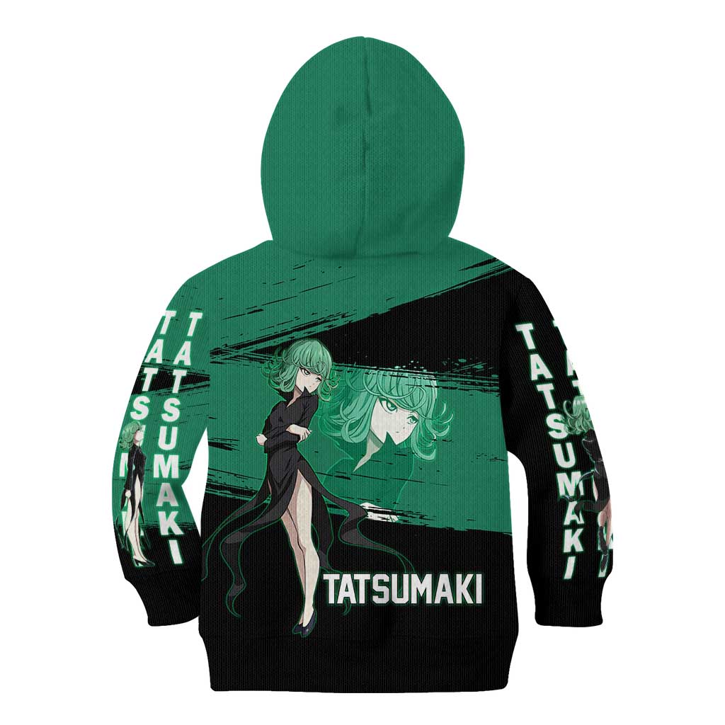 Tatsumaki One Punch Man Anime Green and Black Theme Kid Hoodie with Psychic Power Effects and Bold - The Mazicc