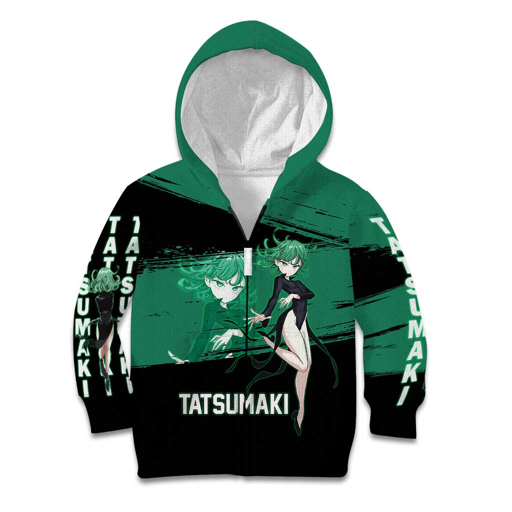 Tatsumaki One Punch Man Anime Green and Black Theme Kid Hoodie with Psychic Power Effects and Bold - The Mazicc