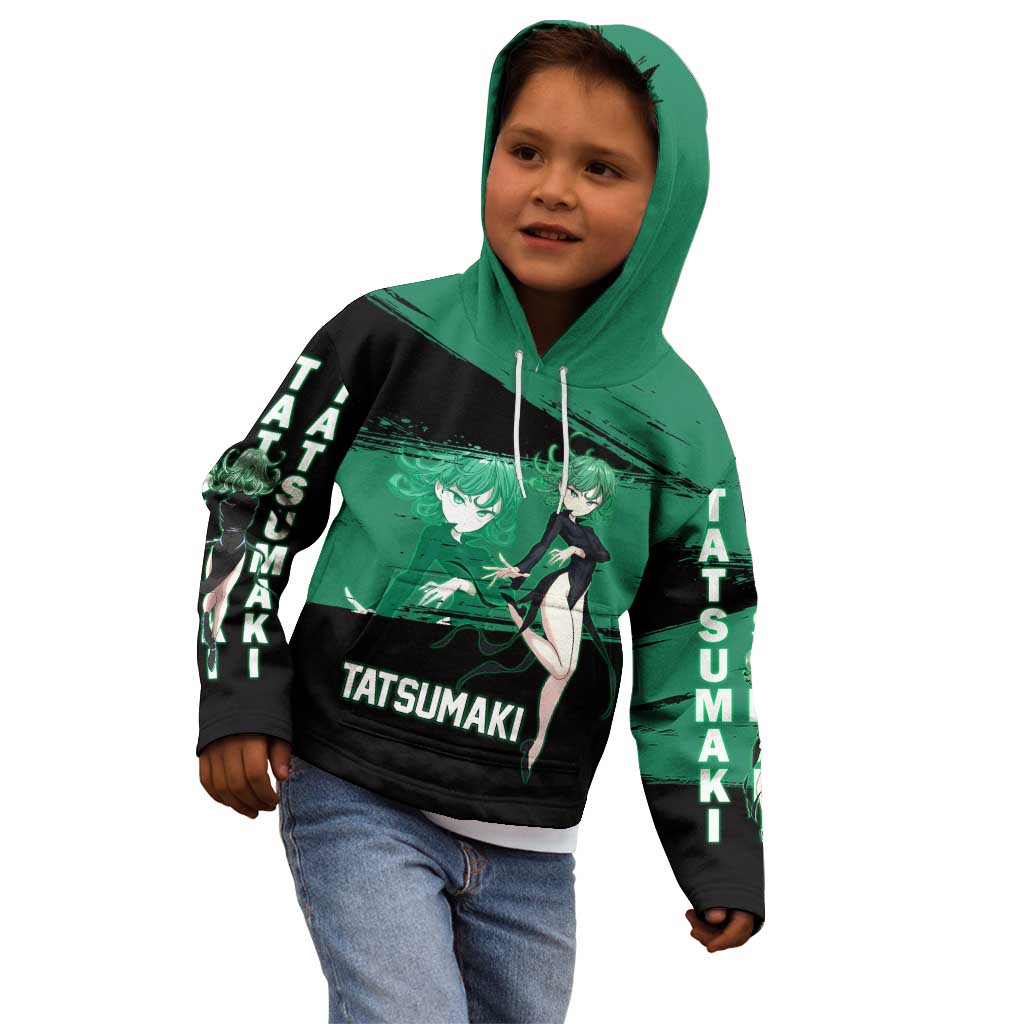 Tatsumaki One Punch Man Anime Green and Black Theme Kid Hoodie with Psychic Power Effects and Bold - The Mazicc