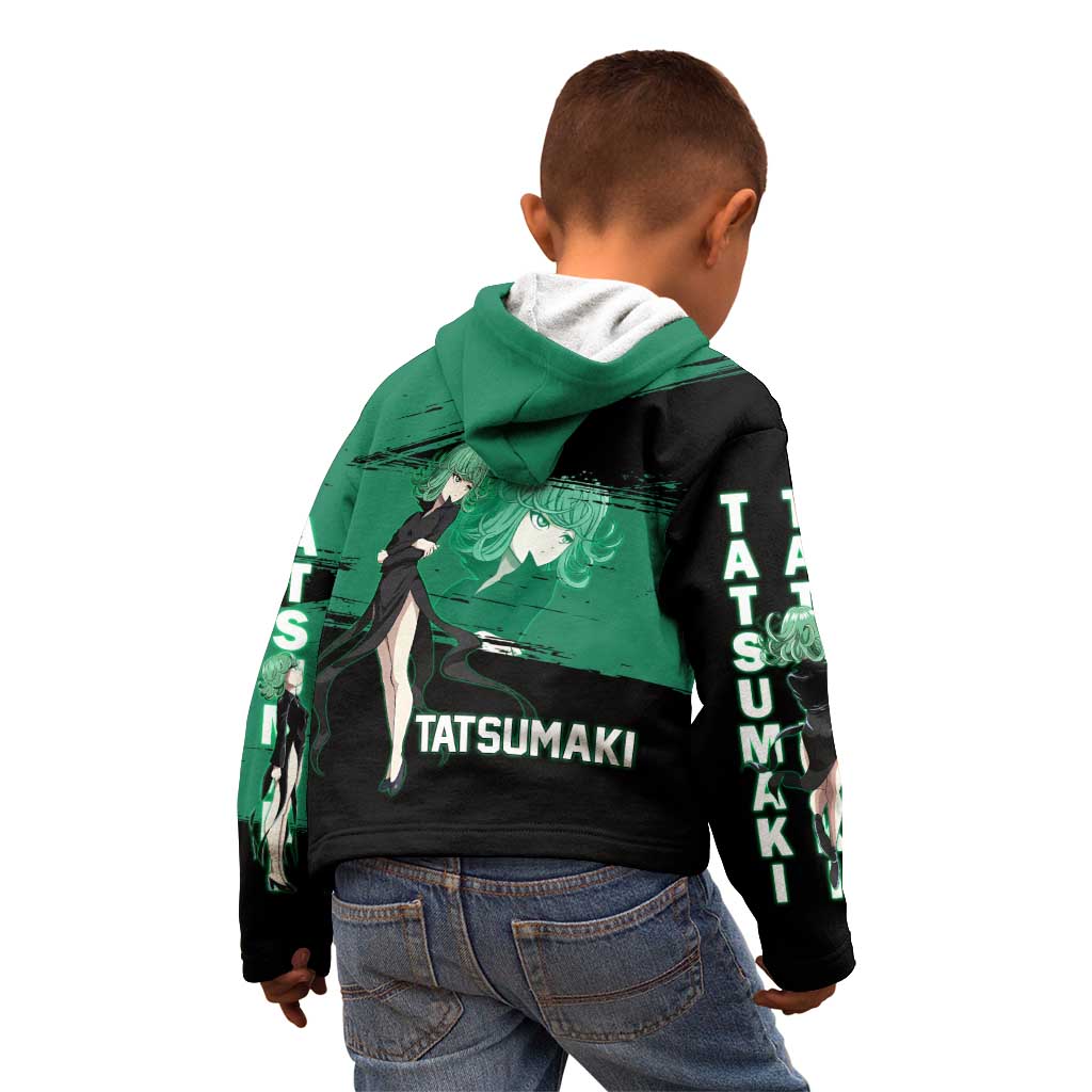 Tatsumaki One Punch Man Anime Green and Black Theme Kid Hoodie with Psychic Power Effects and Bold - The Mazicc