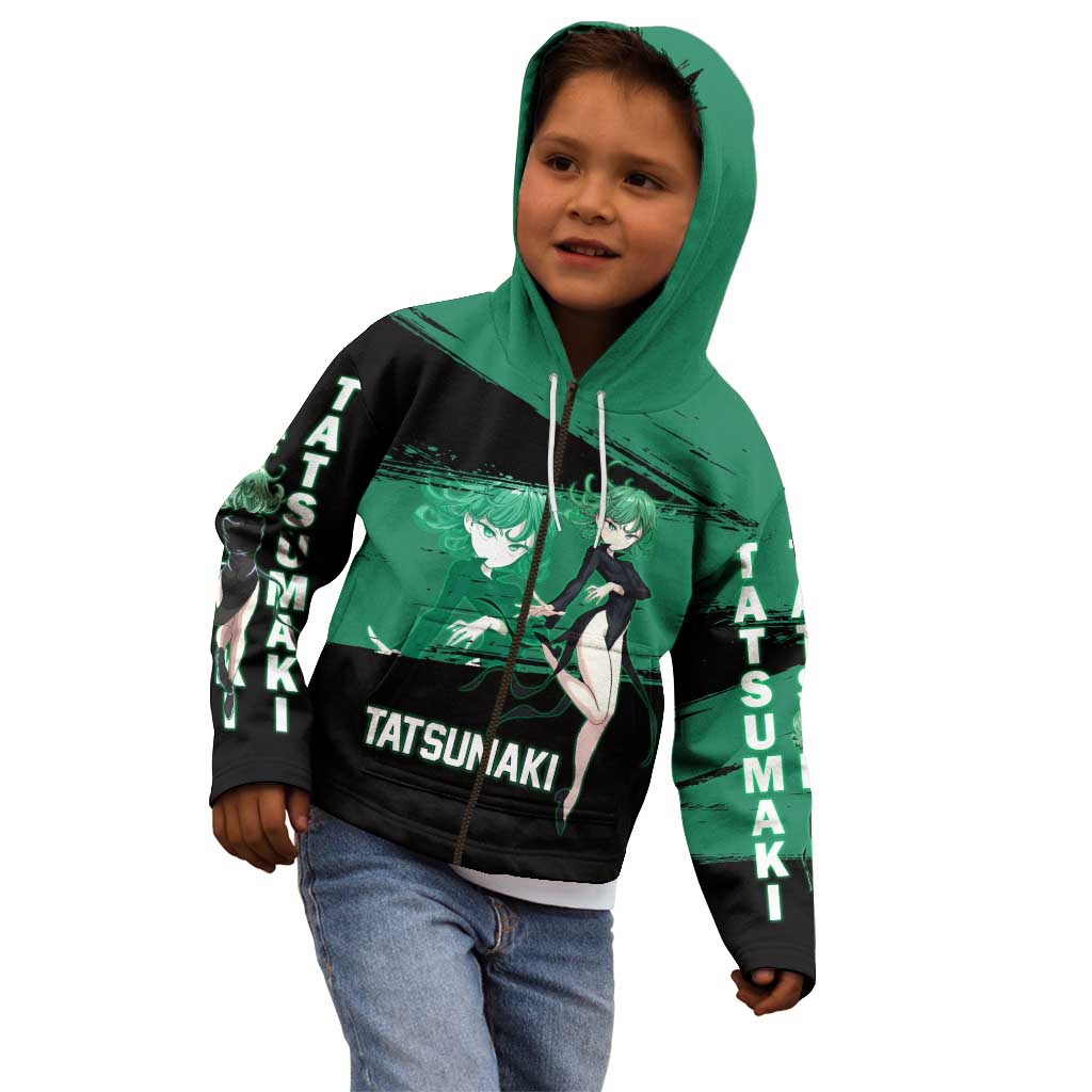 Tatsumaki One Punch Man Anime Green and Black Theme Kid Hoodie with Psychic Power Effects and Bold - The Mazicc
