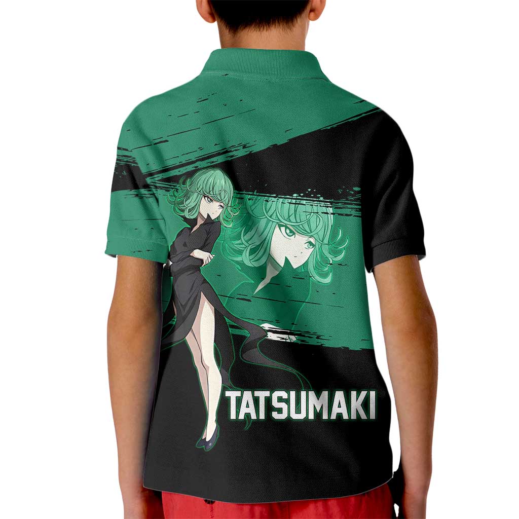 Tatsumaki One Punch Man Anime Green and Black Theme Kid Polo Shirt with Psychic Power Effects and Bold - The Mazicc