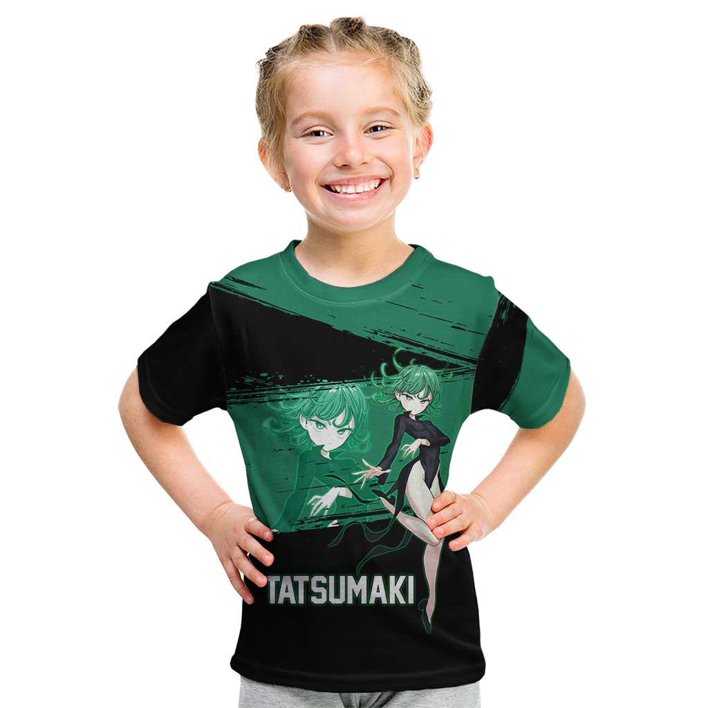 Tatsumaki One Punch Man Anime Green and Black Theme Kid T Shirt with Psychic Power Effects and Bold - The Mazicc