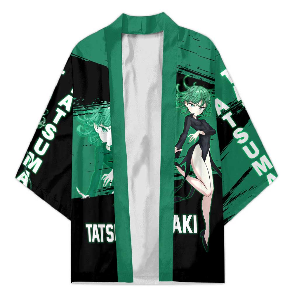 Tatsumaki One Punch Man Anime Green and Black Theme Kimono with Psychic Power Effects and Bold - The Mazicc
