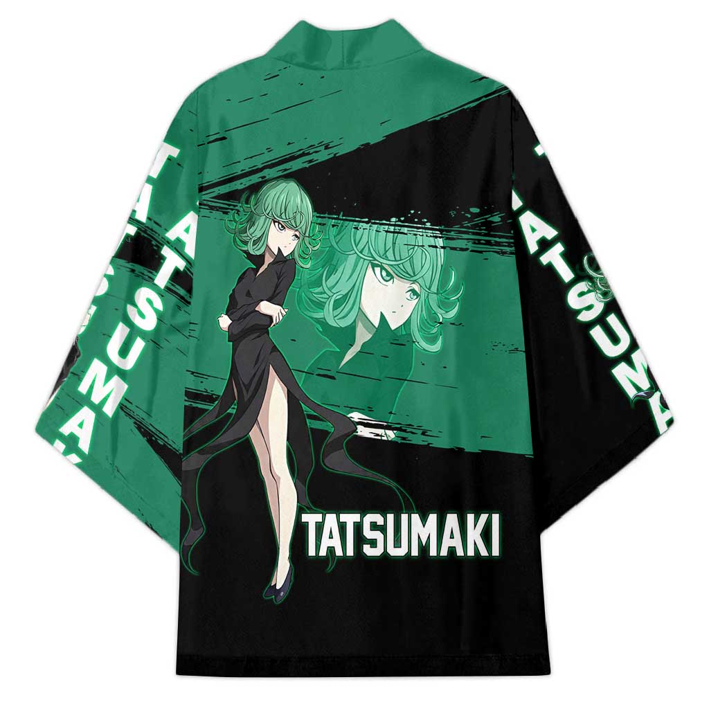 Tatsumaki One Punch Man Anime Green and Black Theme Kimono with Psychic Power Effects and Bold - The Mazicc