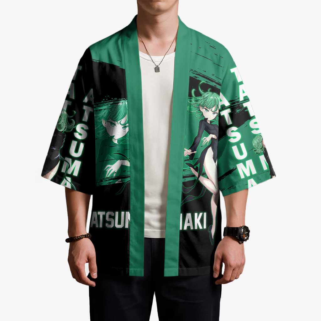 Tatsumaki One Punch Man Anime Green and Black Theme Kimono with Psychic Power Effects and Bold - The Mazicc