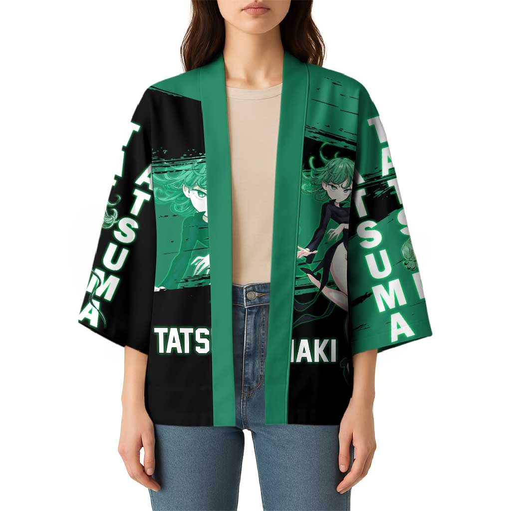Tatsumaki One Punch Man Anime Green and Black Theme Kimono with Psychic Power Effects and Bold - The Mazicc