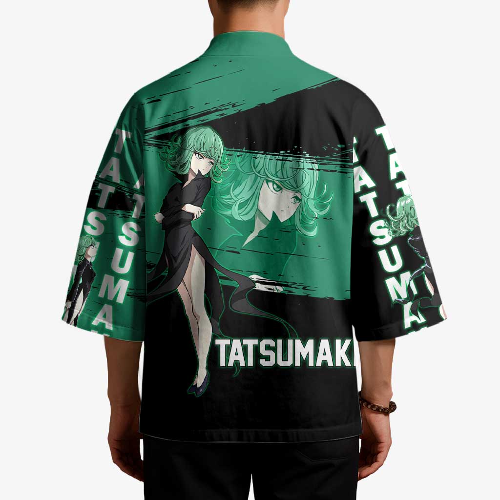 Tatsumaki One Punch Man Anime Green and Black Theme Kimono with Psychic Power Effects and Bold - The Mazicc