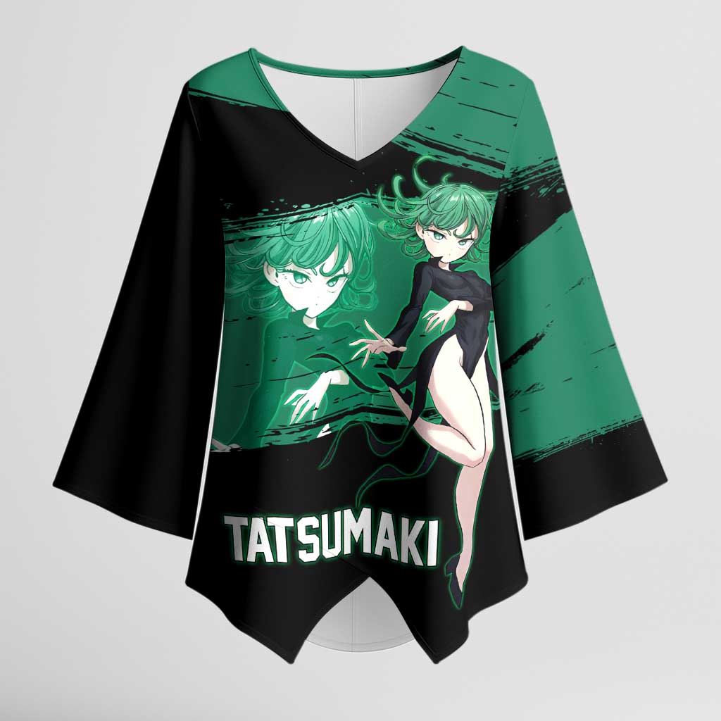 Tatsumaki One Punch Man Anime Green and Black Theme Kimono Sleeve Blouse with Psychic Power Effects and Bold - The Mazicc
