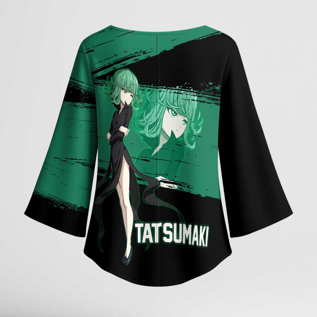 Tatsumaki One Punch Man Anime Green and Black Theme Kimono Sleeve Blouse with Psychic Power Effects and Bold - The Mazicc