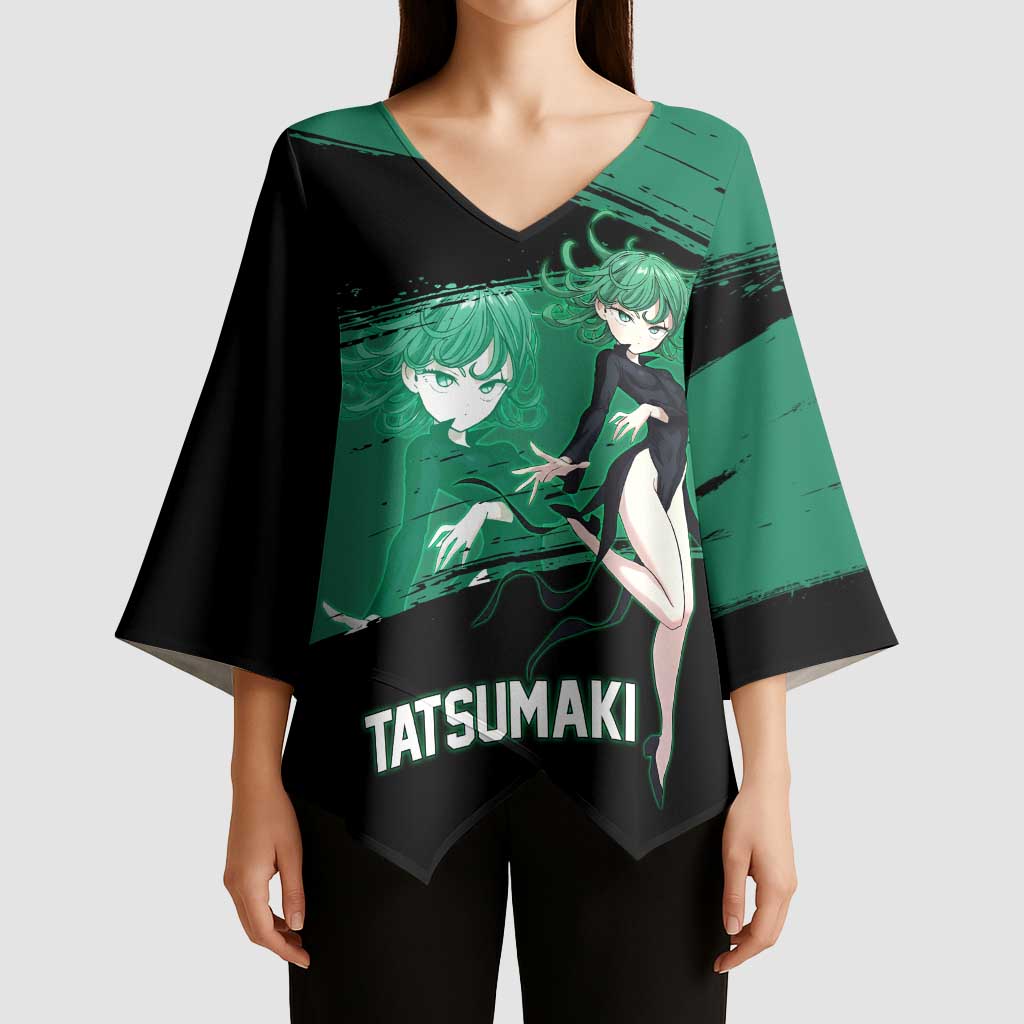 Tatsumaki One Punch Man Anime Green and Black Theme Kimono Sleeve Blouse with Psychic Power Effects and Bold - The Mazicc