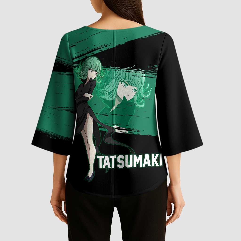 Tatsumaki One Punch Man Anime Green and Black Theme Kimono Sleeve Blouse with Psychic Power Effects and Bold - The Mazicc