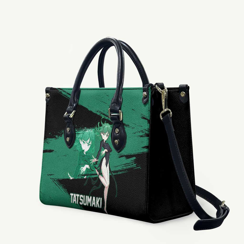 Tatsumaki One Punch Man Anime Green and Black Theme Leather Bag with Psychic Power Effects and Bold - The Mazicc