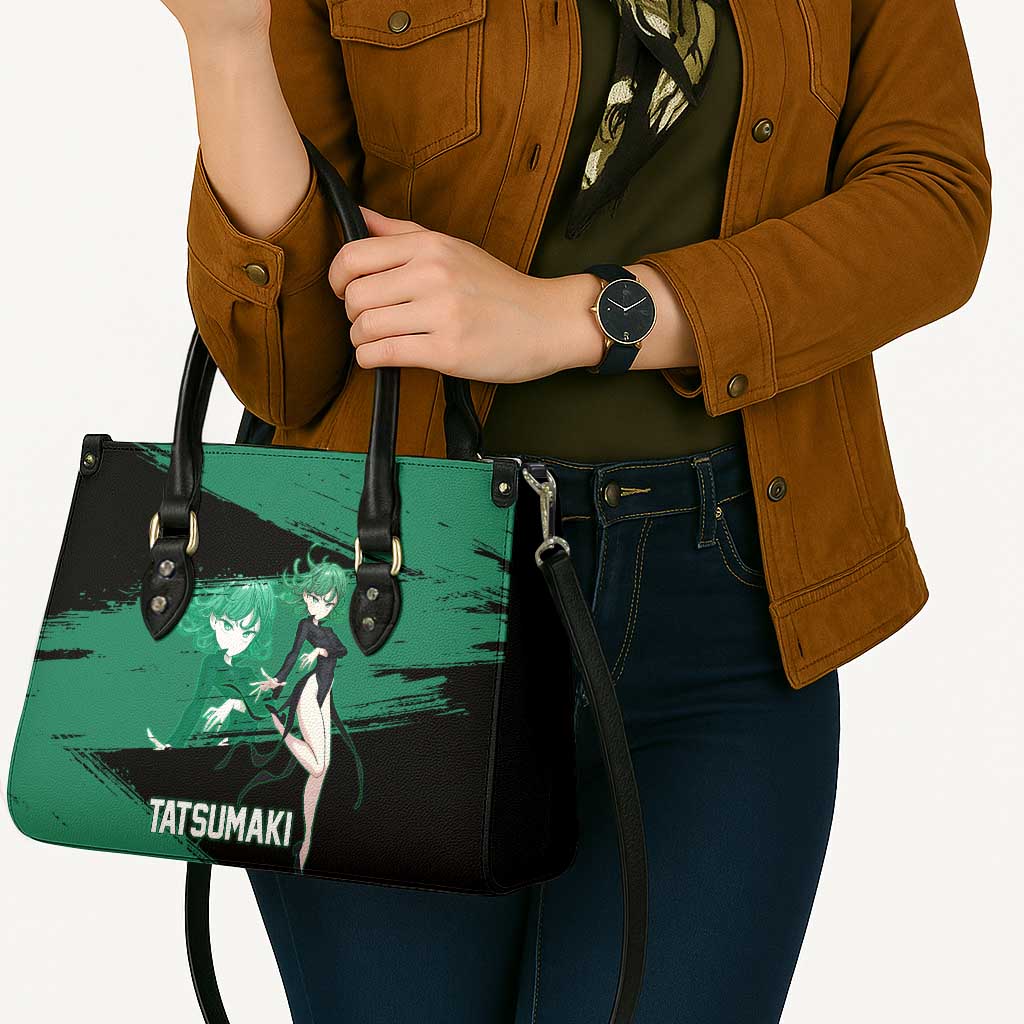 Tatsumaki One Punch Man Anime Green and Black Theme Leather Bag with Psychic Power Effects and Bold - The Mazicc