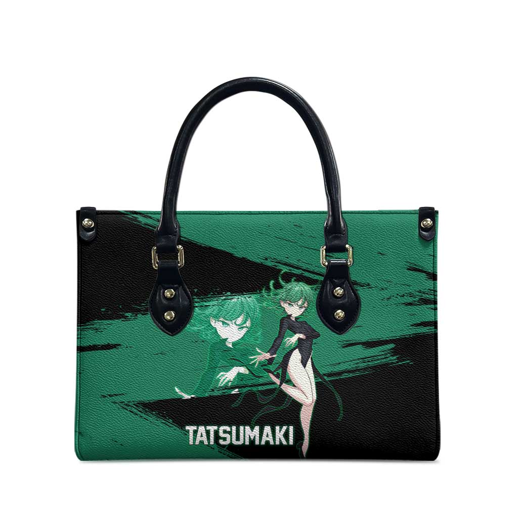 Tatsumaki One Punch Man Anime Green and Black Theme Leather Bag with Psychic Power Effects and Bold - The Mazicc
