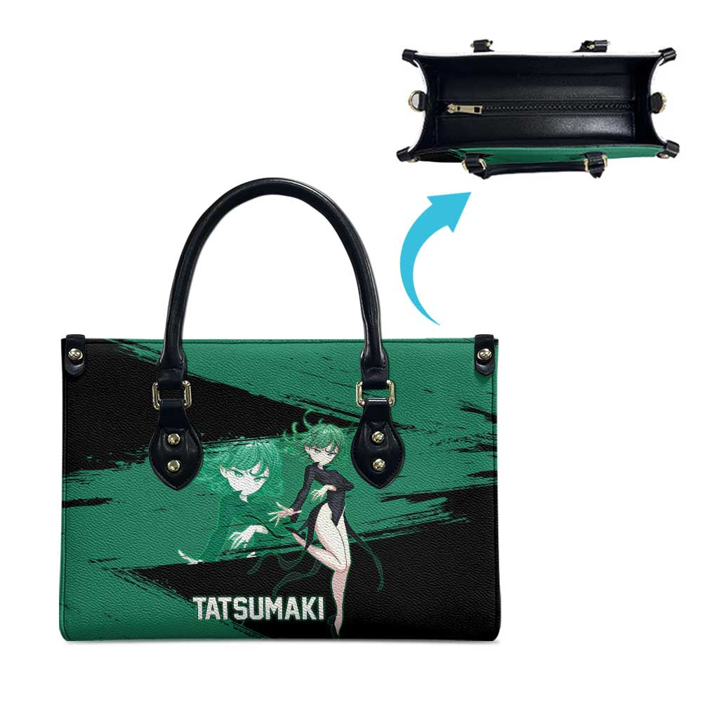 Tatsumaki One Punch Man Anime Green and Black Theme Leather Bag with Psychic Power Effects and Bold - The Mazicc