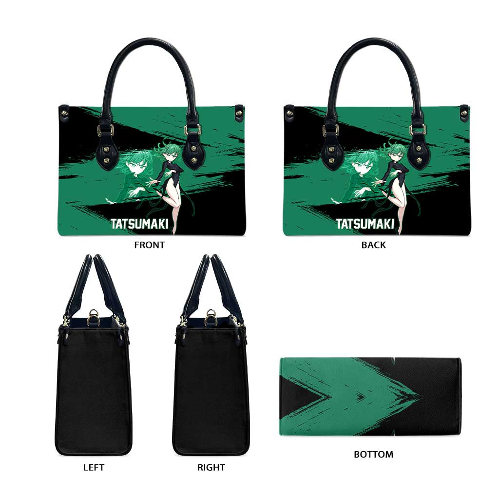 Tatsumaki One Punch Man Anime Green and Black Theme Leather Bag with Psychic Power Effects and Bold - The Mazicc