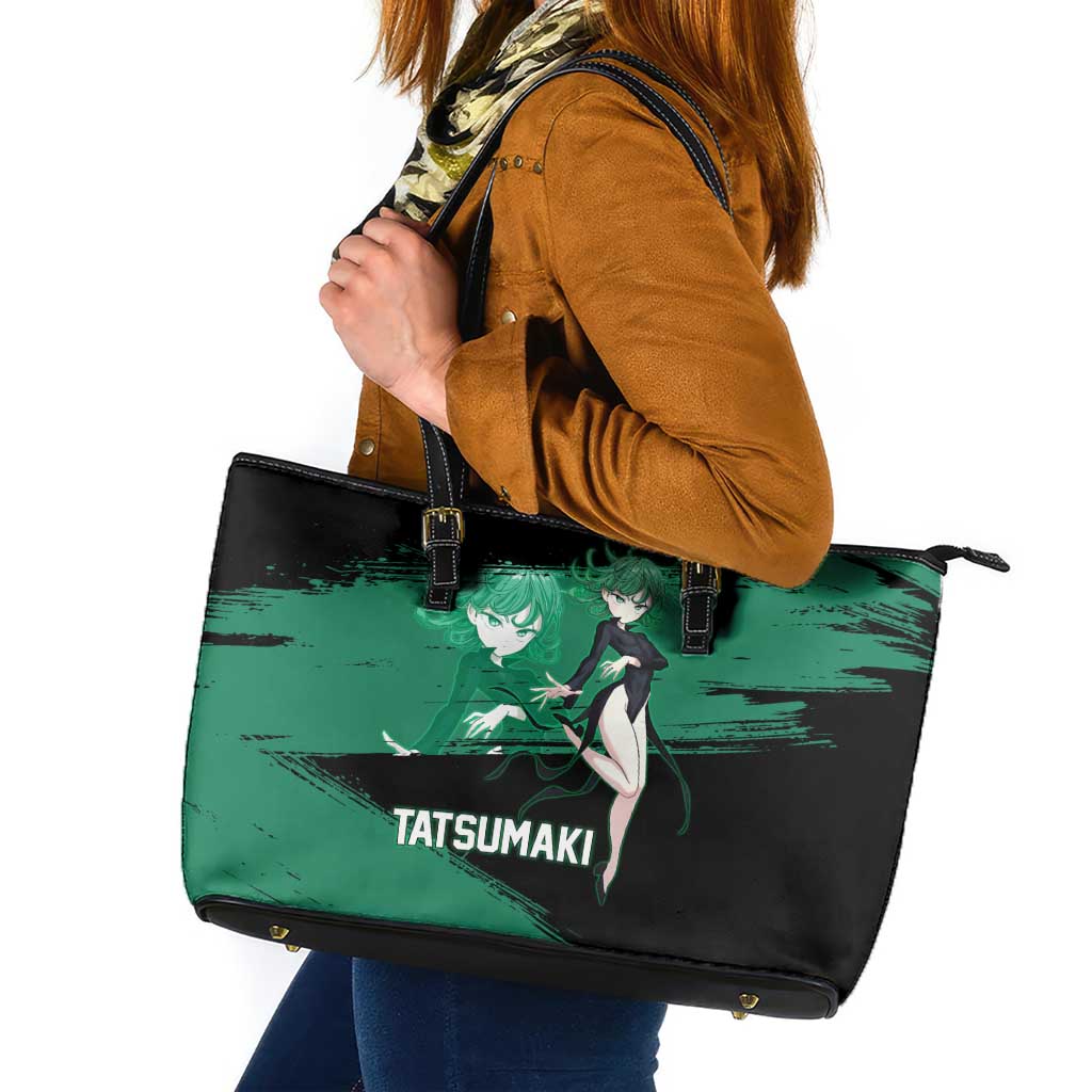 Tatsumaki One Punch Man Anime Green and Black Theme Leather Tote Bag with Psychic Power Effects and Bold - The Mazicc