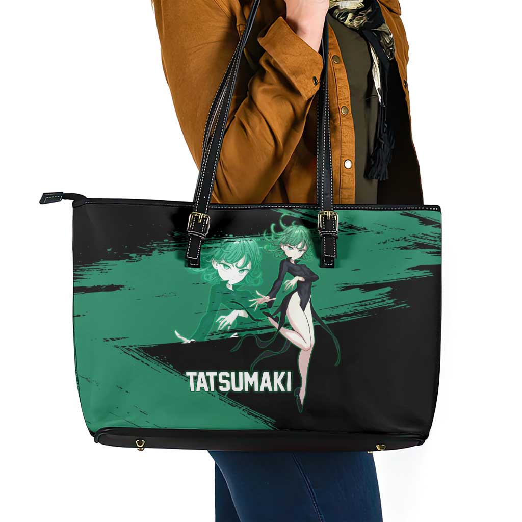 Tatsumaki One Punch Man Anime Green and Black Theme Leather Tote Bag with Psychic Power Effects and Bold - The Mazicc